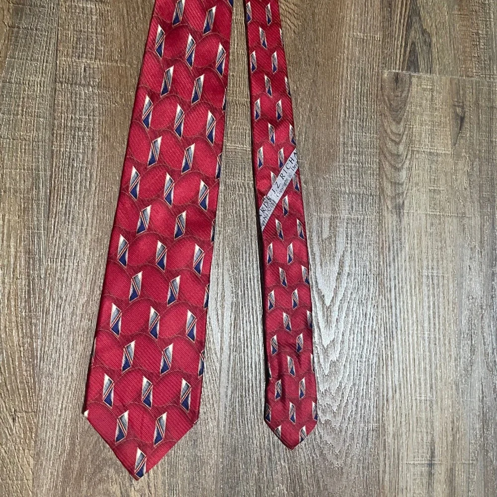 J.Z. Richards Red Silk Geometric Necktie‎ Men's Traditional Clothing